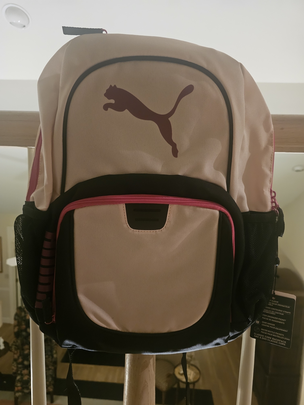 Puma Pink and Black Logo Backpack